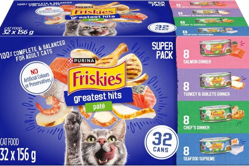 Friskies Greatest Hits Wet Cat Food, Pate Variety Pack 4 Flavours – 156 g Can (32 Pack)