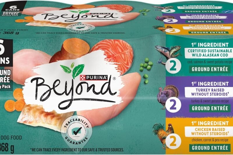 Beyond Grain Free Natural Wet Dog Food, Ground Entree Variety Pack 3 Flavours – 368 g Can (6 Pack)