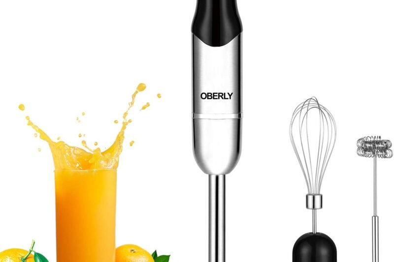 Immersion Hand Blender Electric, OBERLY 500W Heavy Duty 3-in-1 Handheld Stick Mixer, Smart Stepless, Stainless Steel Blade with Milk Frother, Egg Whisk for Coffee Foam, Smoothies and Puree