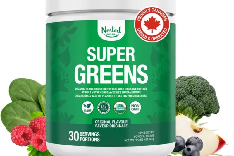 Nested Naturals Super Greens Powder – Organic Daily Greens Superfood Powder w/ 20+ Whole Foods, Spirulina, Wheat Grass & Barley Grass – Probiotics, Fiber & Enzymes – USDA Certified Organic, Original Flavour, 30 Servings
