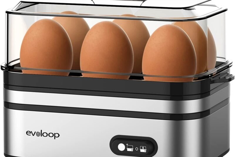 Evoloop Rapid Egg Cooker Electric 6 Eggs Capacity, Soft, Medium, Hard Boiled, Poacher, Omelet Maker Egg Poacher With Auto Shut-Off, BPA Free