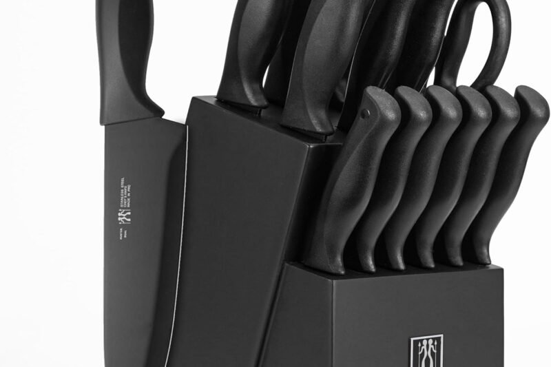 Knife Set, Dishwasher Safe Kitchen Knife Set with Block, 15 Pcs Black Kitchen Knife Sets with Block Self Sharpening, 6 Steak Knives, Black