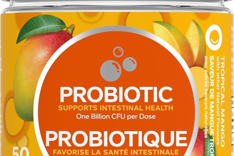OLLY Probiotic Supplement Mango Chewable Gummy to support gut health with Tropical Mango and other natural flavours 50 gummies