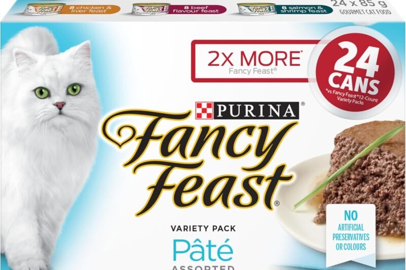 Fancy Feast Wet Cat Food, Pate Assorted Variety Pack 3 Flavours – 85 g Can (24 Pack)