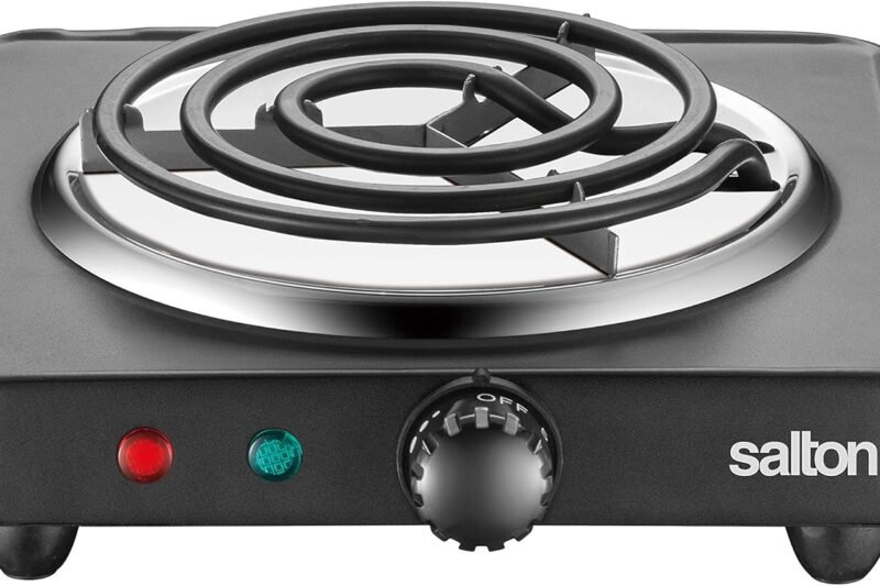 Salton Single Coil Portable Electric Cooktop | 1000 Watts | Lightweight & Compact | Variable Temperature Control | Perfect for Dorms, Offices, Camping | Black | 100% Canadian-owned & operated