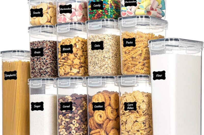 Vtopmart 14pcs Food Storage Containers Set, Kitchen & Pantry Organizers and Storage, Plastic Airtight Pantry Storage Container with Lids for Cereal, Flour and Sugar, Includes 24 Labels