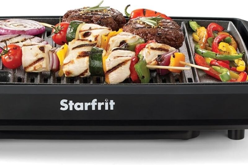Starfrit The Rock Indoor Smokeless Electric BBQ Grill – Non-Stick 10″ x 16″ Cooking Surface – Adjustable Temperature