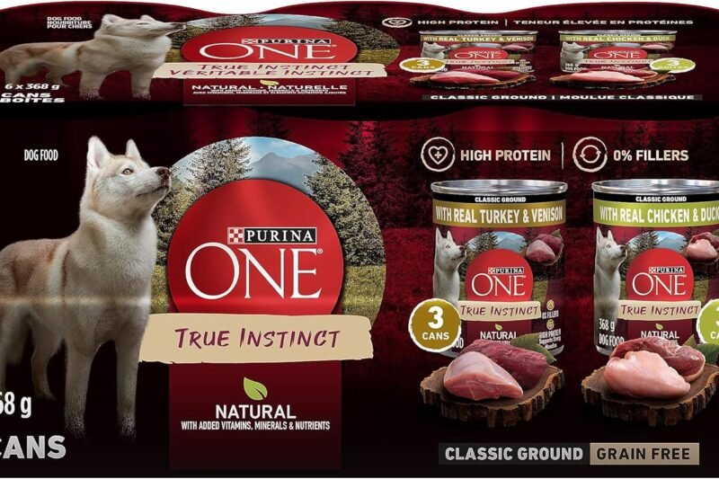 Purina ONE Classic Ground True Instinct Wet Dog Food, Variety Pack 2 Flavours – 368 g Can (6 Pack)